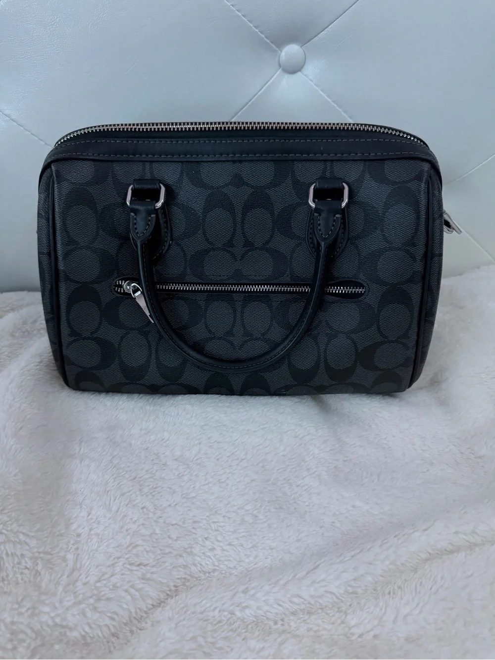 Coach Black Rowan Signature Canvas Satchel with Zip Wallet